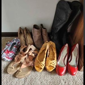 Lot of 9 shoes, boots, heels and flats size 8